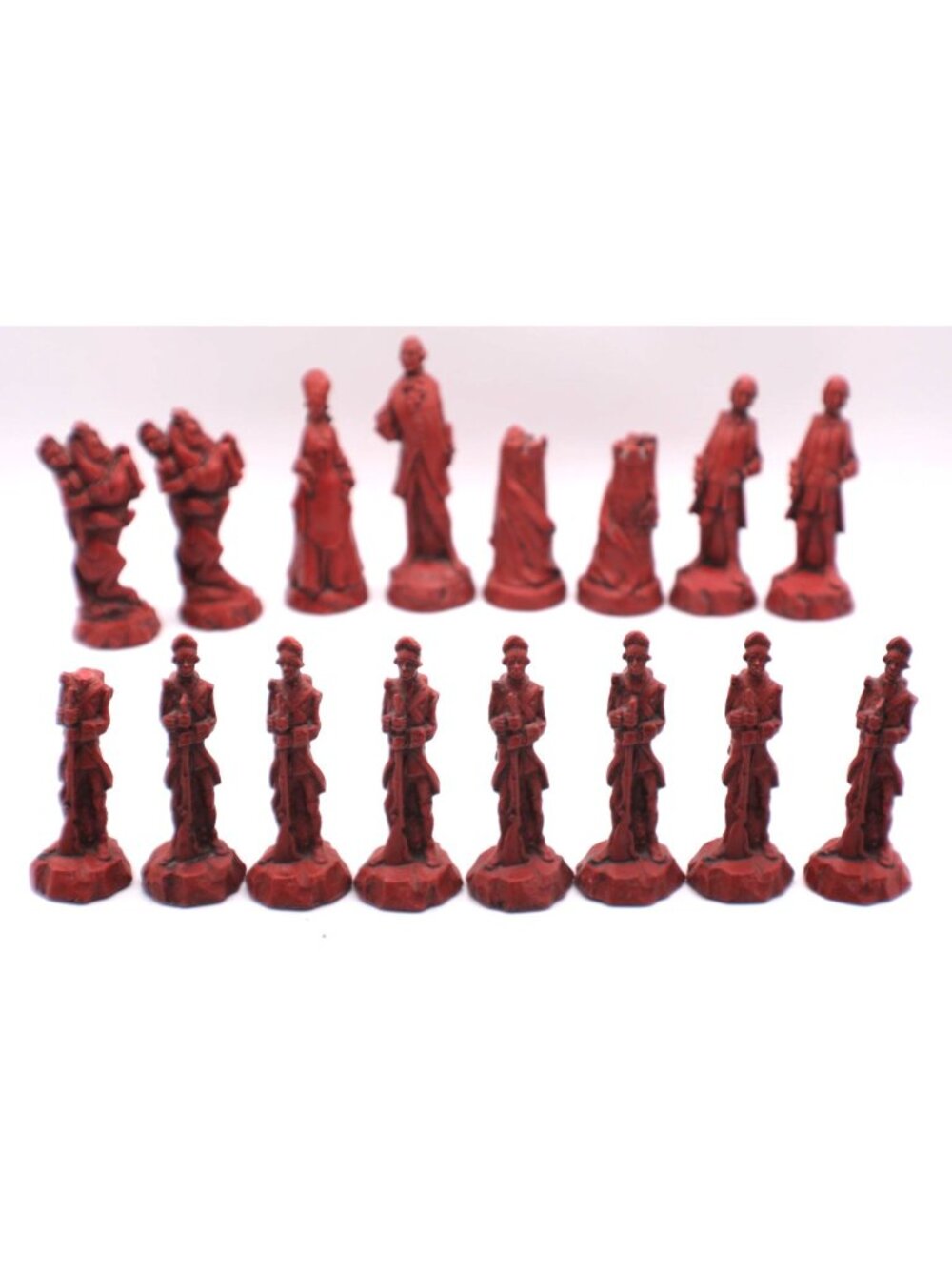 Revolutionary War Chess Set Pieces (16) Crafted Red Resin Historical Figures Vtg